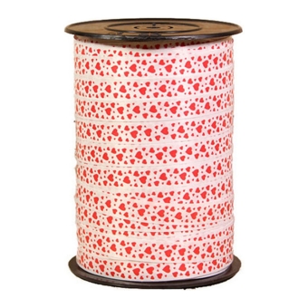 Ribbon - White with Malo Mini Hearts - 10 mm x 230 m - Per roll