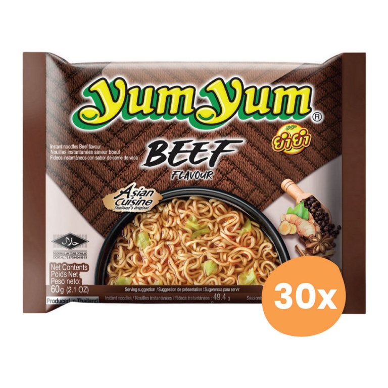Yum！ Yum Yum | Beef Noodles Bag | 30 x 60 g | Foodworld XL US