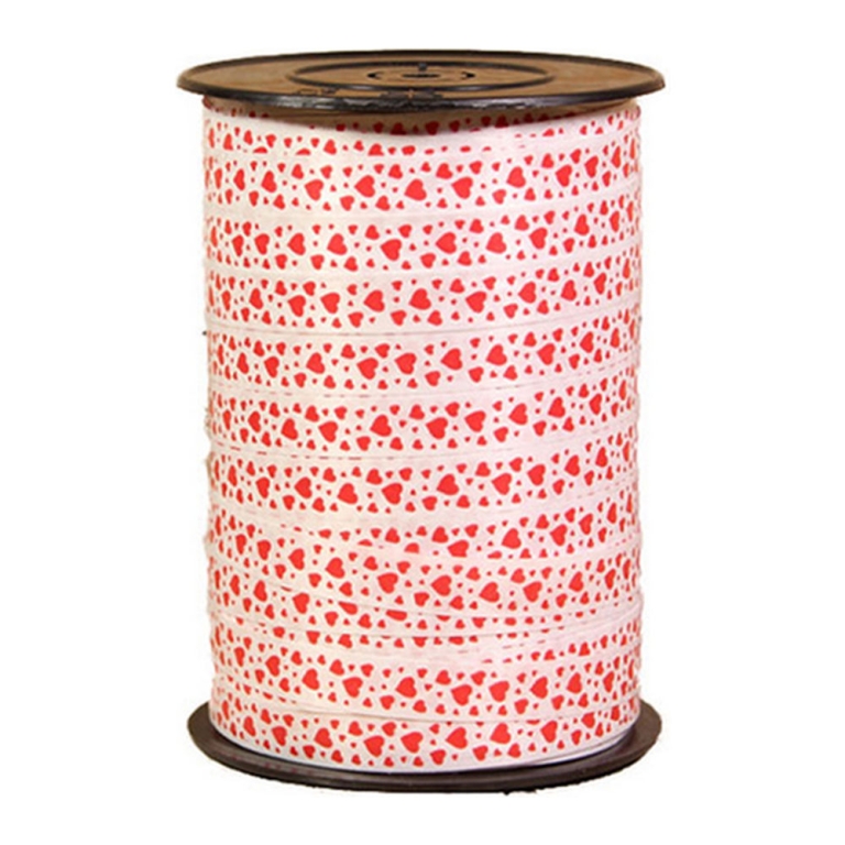 Ribbon - White with Malo Mini Hearts - 10 mm x 230 m - Per roll