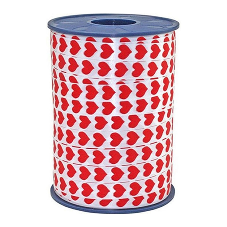 Ribbon - White with Red Hearts - 10 mm x 230 m - Per roll